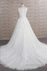 Long A-line Sweetheart Applqiues Lace Tulle Wedding Dresses